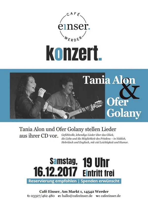Plakat Konzert Tania Alon und Ofer Golany im Café Einser Werder
